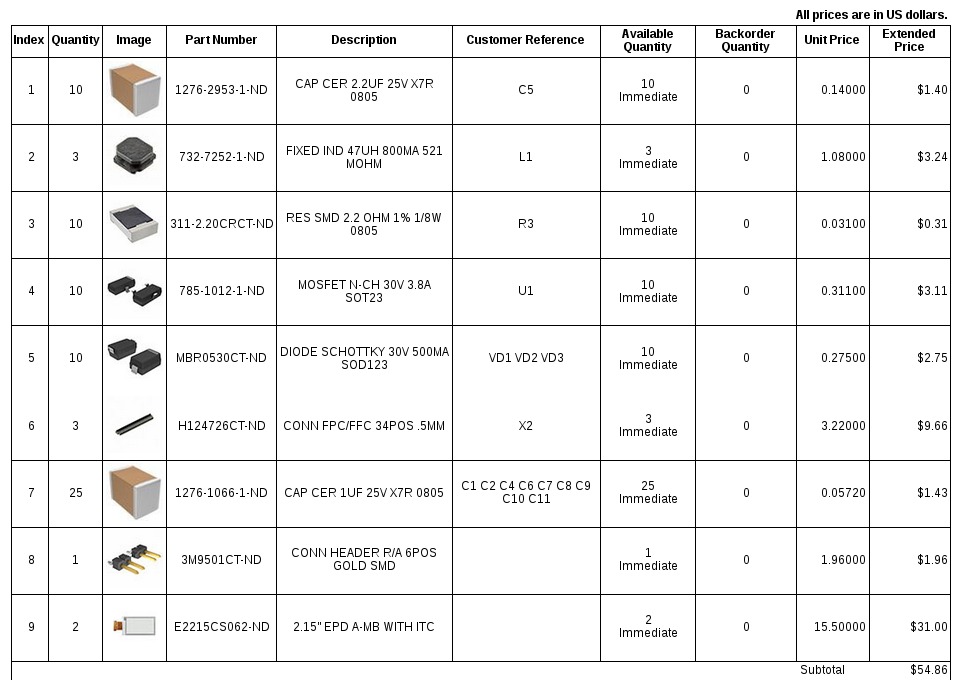 Digi-Key order