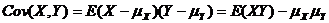 Cox(X,Y) = E(X-ux)(Y-uy) = E(XY) - ux*uy