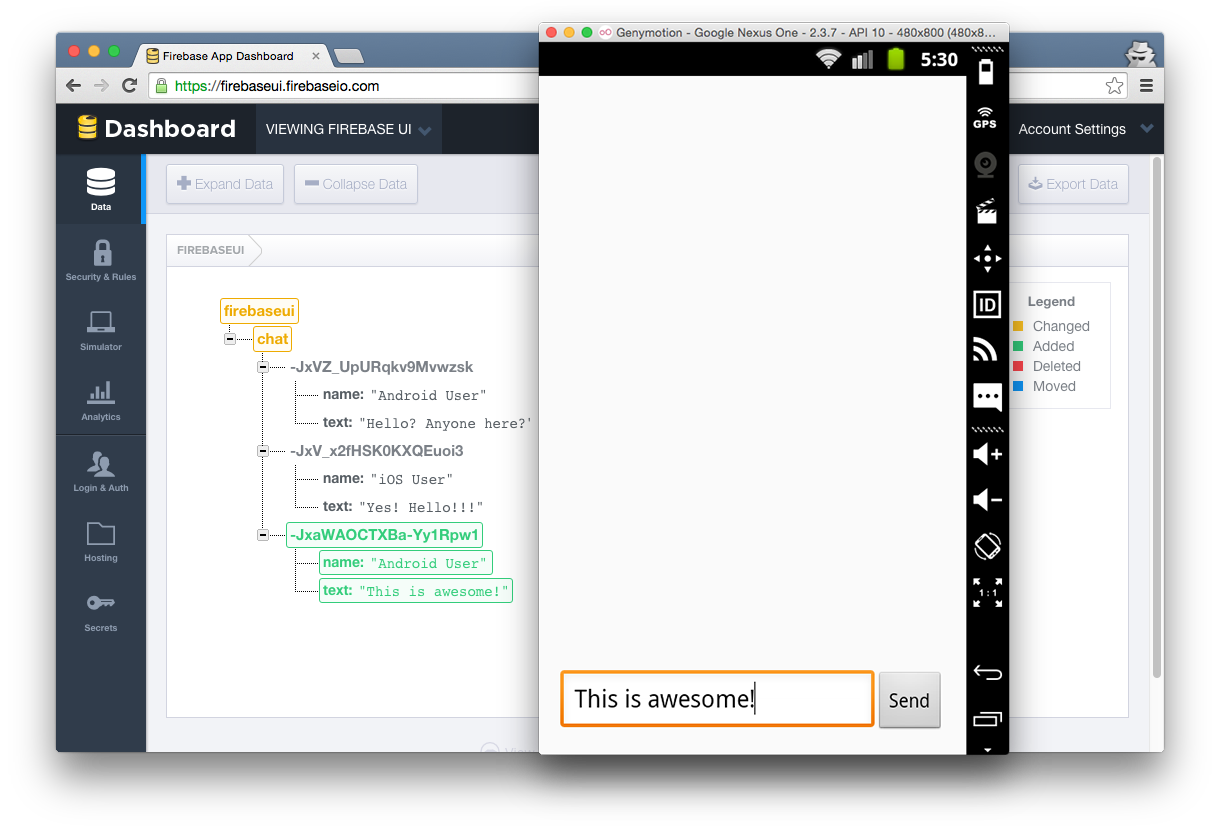 Data dashboard and app for sending a message