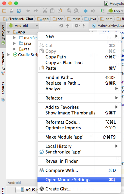 Open module settings